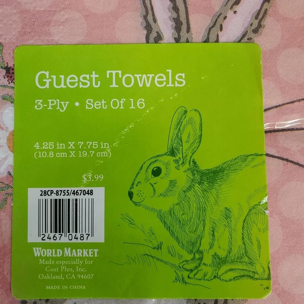 World Market Easter Bunny Rabbit‎ Spring Colorblock Paper Napkins, 2 ea. 16 ct.